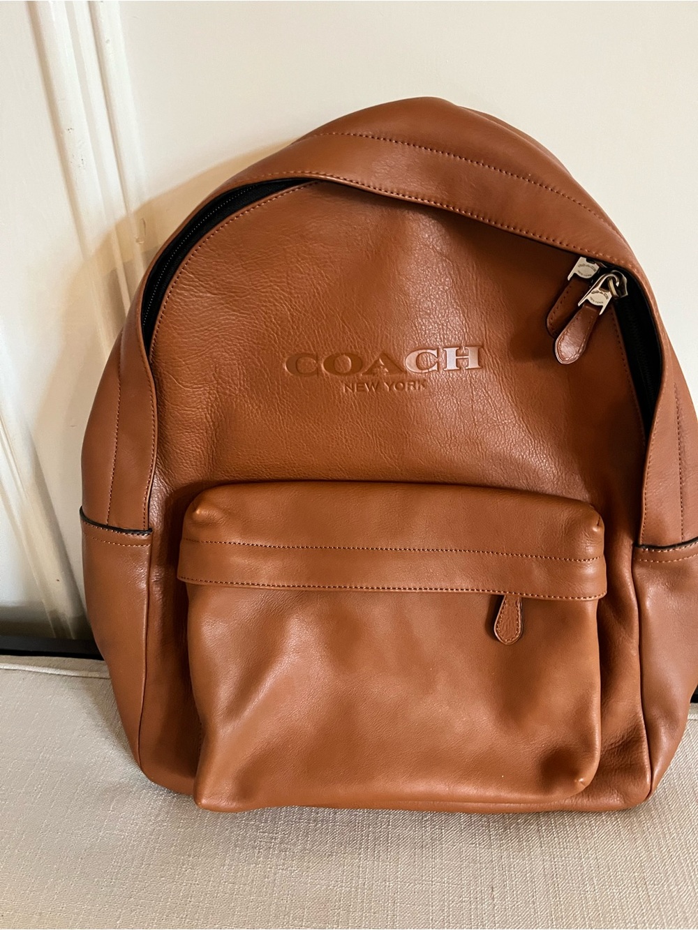 COACH Men's Tan Leather Backpack with Front Pocket (NWT)